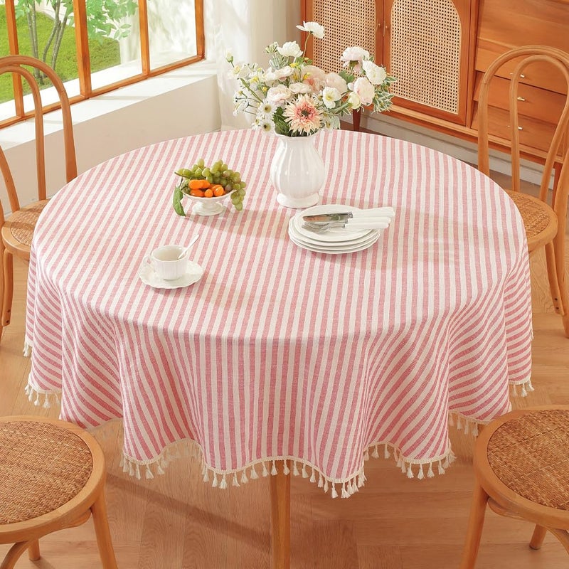 TruDelve Round Tablecloth 60 Inch Red and White Striped Cloth Tablecloths Circle Outdoor Picnic Table Cloth Round Cover (Red,60",Round) - Image 1